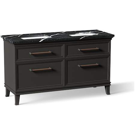 Kohler Artifacts 61" Free Standing Double Basin Vanity Set with Cabinet and Quartz Vanity Top Carbon Oak