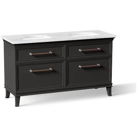 Kohler Artifacts 61" Free Standing Double Basin Vanity Set with Cabinet and Quartz Vanity Top Carbon Oak