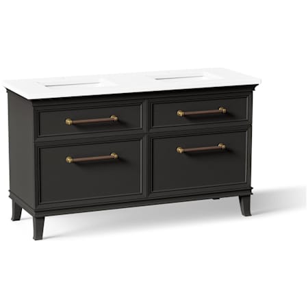 Kohler Artifacts 61" Free Standing Double Basin Vanity Set with Cabinet and Quartz Vanity Top Carbon Oak