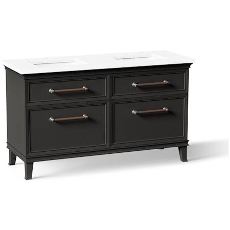 Kohler Artifacts 61" Free Standing Double Basin Vanity Set with Cabinet and Quartz Vanity Top Carbon Oak