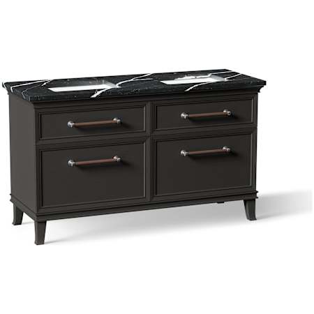 Kohler Artifacts 61" Free Standing Double Basin Vanity Set with Cabinet and Quartz Vanity Top Carbon Oak