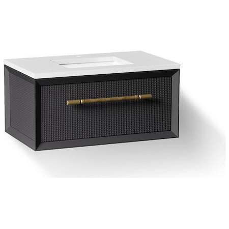 Kohler Enivo 36" Wall Mounted Single Basin Vanity Set with Cabinet and Quartz Vanity Top - Includes Undermount Sink and Cabinet Hardware Gloss Black