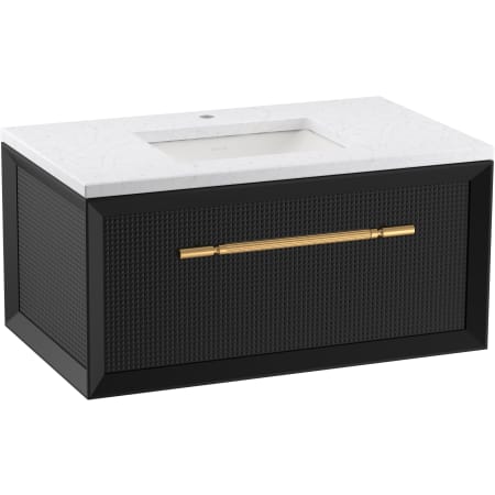 Kohler Enivo 36" Wall Mounted Single Basin Vanity Set with Cabinet and Quartz Vanity Top - Includes Undermount Sink and Cabinet Hardware Gloss Black