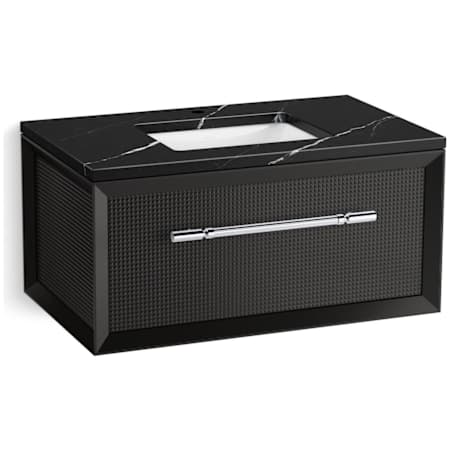 Kohler Enivo 37" Wall Mounted Single Basin Vanity Set with Cabinet and Quartz Vanity Top Gloss Black