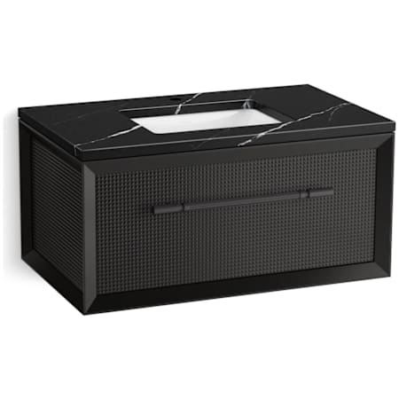 Kohler Enivo 37" Wall Mounted Single Basin Vanity Set with Cabinet and Quartz Vanity Top Gloss Black