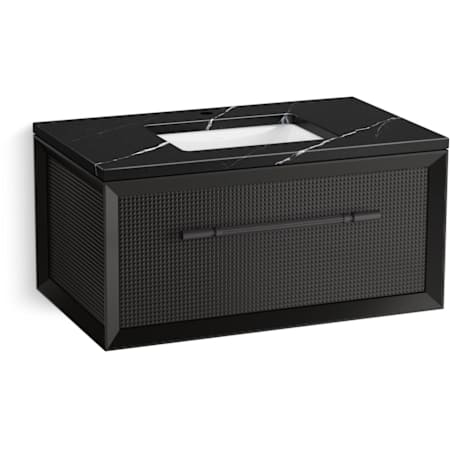 Kohler Enivo 37" Wall Mounted Single Basin Vanity Set with Cabinet and Quartz Vanity Top Gloss Black