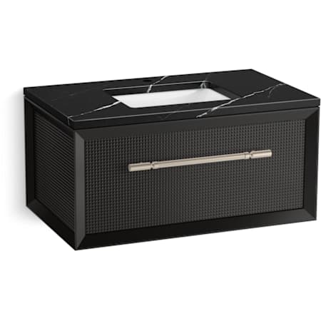 Kohler Enivo 37" Wall Mounted Single Basin Vanity Set with Cabinet and Quartz Vanity Top Gloss Black