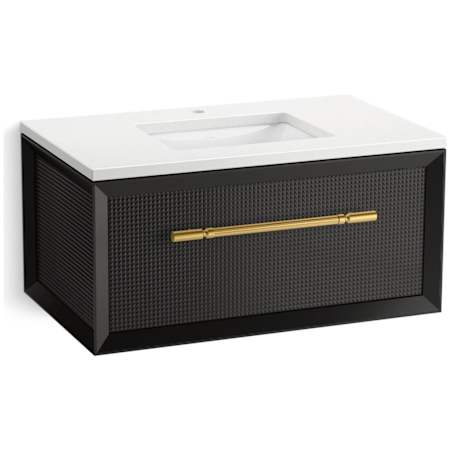 Kohler Enivo 37" Wall Mounted Single Basin Vanity Set with Cabinet and Quartz Vanity Top Gloss Black