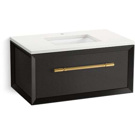 Kohler Enivo 37" Wall Mounted Single Basin Vanity Set with Cabinet and Quartz Vanity Top Gloss Black