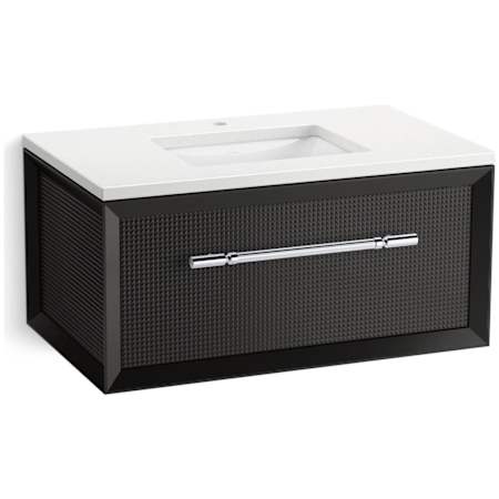 Kohler Enivo 37" Wall Mounted Single Basin Vanity Set with Cabinet and Quartz Vanity Top Gloss Black