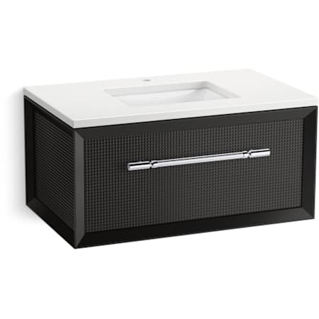 Kohler Enivo 37" Wall Mounted Single Basin Vanity Set with Cabinet and Quartz Vanity Top Gloss Black