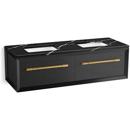 Kohler Enivo 61" Wall Mounted Double Basin Vanity Set with Cabinet and Quartz Vanity Top Gloss Black