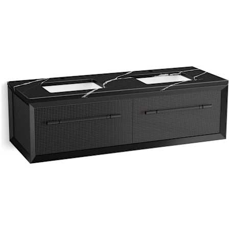 Kohler Enivo 61" Wall Mounted Double Basin Vanity Set with Cabinet and Quartz Vanity Top Gloss Black
