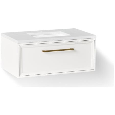 Kohler Lodern 37" Wall Mounted Single Basin Vanity Set with Cabinet and Quartz Vanity Top Linen White