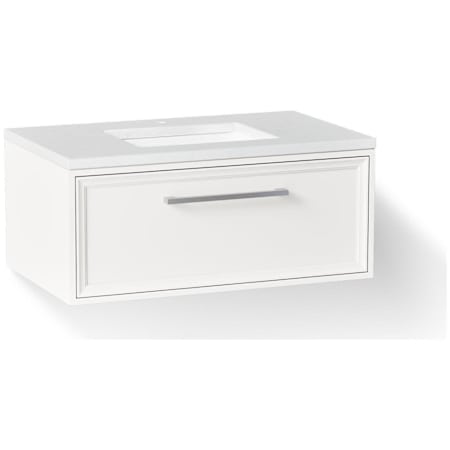 Kohler Lodern 37" Wall Mounted Single Basin Vanity Set with Cabinet and Quartz Vanity Top Linen White
