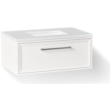Kohler Lodern 37" Wall Mounted Single Basin Vanity Set with Cabinet and Quartz Vanity Top Linen White