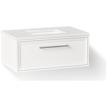 Kohler Lodern 37" Wall Mounted Single Basin Vanity Set with Cabinet and Quartz Vanity Top Linen White