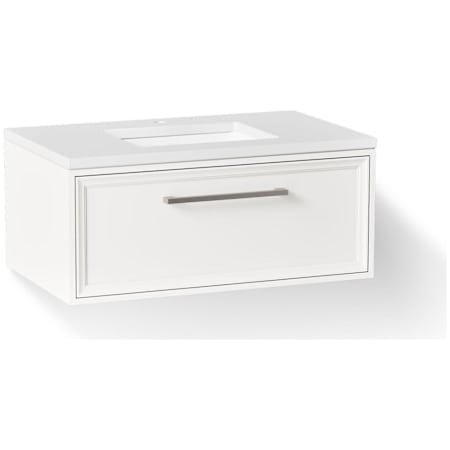 Kohler Lodern 37" Wall Mounted Single Basin Vanity Set with Cabinet and Quartz Vanity Top Linen White
