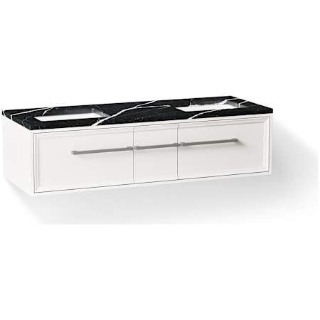 Kohler Lodern 61" Wall Mounted Double Basin Vanity Set with Cabinet and Quartz Vanity Top Linen White