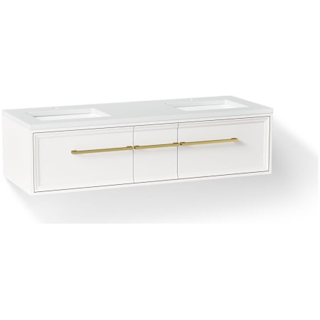 Kohler Lodern 61" Wall Mounted Double Basin Vanity Set with Cabinet and Quartz Vanity Top Linen White