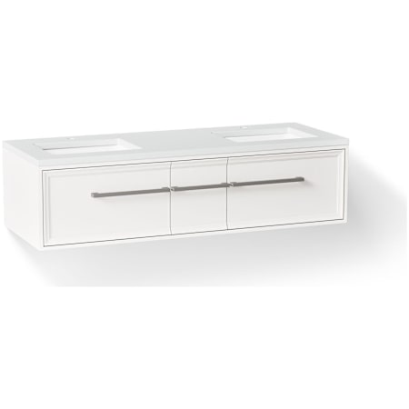 Kohler Lodern 61" Wall Mounted Double Basin Vanity Set with Cabinet and Quartz Vanity Top Linen White