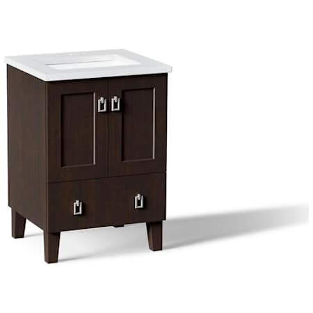 Kohler Poplin 24" Free Standing Single Basin Vanity Set with Cabinet and Quartz Vanity Top - Includes Undermount Sink and Cabinet Hardware Claret Suede