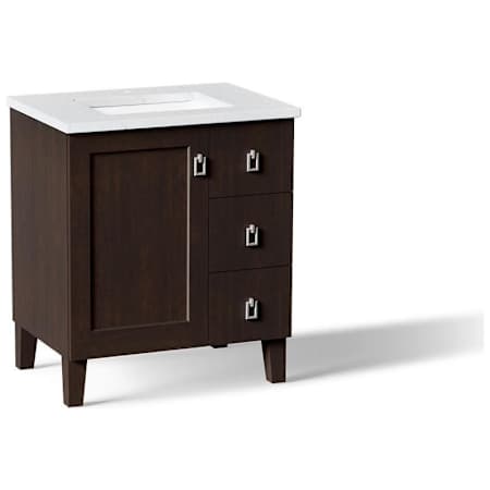 Kohler Poplin 30" Free Standing Single Basin Vanity Set with Cabinet and Quartz Vanity Top - Includes Undermount Sink and Cabinet Hardware Claret Suede