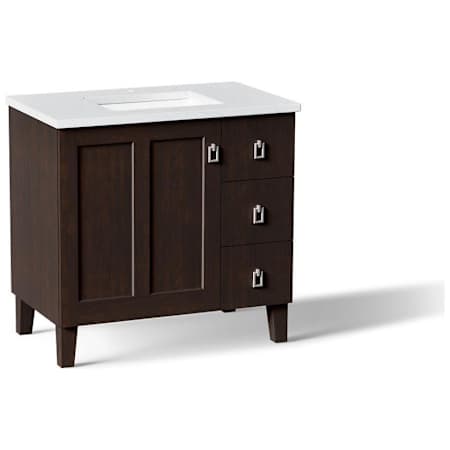 Kohler Poplin 36" Free Standing Single Basin Vanity Set with Cabinet and Quartz Vanity Top - Includes Undermount Sink and Cabinet Hardware Claret Suede