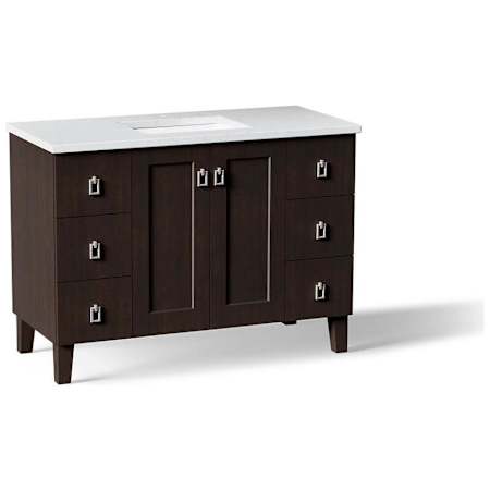 Kohler Poplin 48" Free Standing Single Basin Vanity Set with Cabinet and Quartz Vanity Top - Includes Undermount Sink and Cabinet Hardware Claret Suede