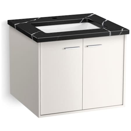 Kohler Jute 25" Wall Mounted Single Basin Vanity Set with Cabinet and Quartz Vanity Top Linen White