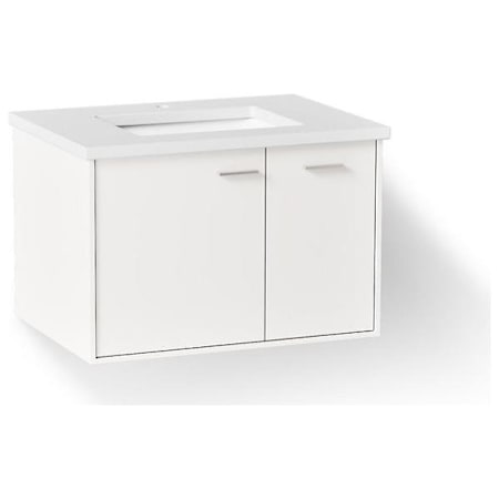 Kohler Jute 30" Wall Mounted Single Basin Vanity Set with Cabinet and Quartz Vanity Top - Includes Undermount Sink and Cabinet Hardware Linen White