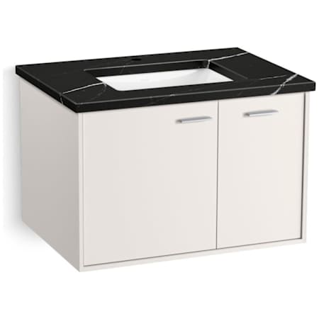 Kohler Jute 31" Wall Mounted Single Basin Vanity Set with Cabinet and Quartz Vanity Top Linen White