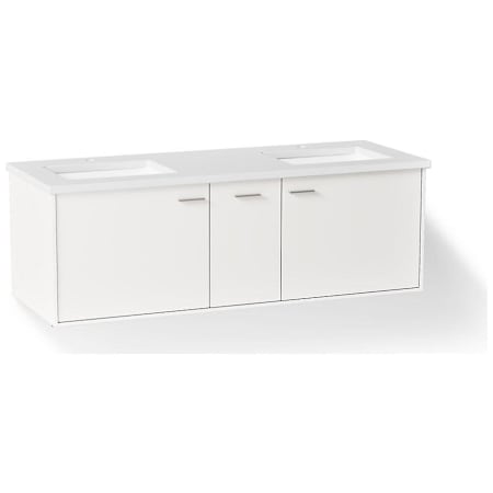 Kohler Jute 60" Wall Mounted Double Basin Vanity Set with Cabinet and Quartz Vanity Top - Includes Undermount Sink and Cabinet Hardware Linen White