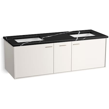Kohler Jute 61" Wall Mounted Double Basin Vanity Set with Cabinet and Quartz Vanity Top Linen White