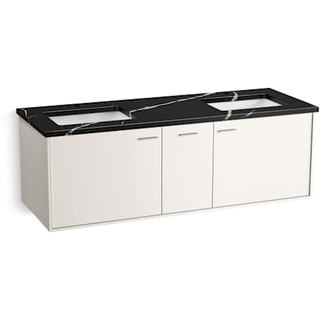 Kohler Jute 61" Wall Mounted Double Basin Vanity Set with Cabinet and Quartz Vanity Top Linen White