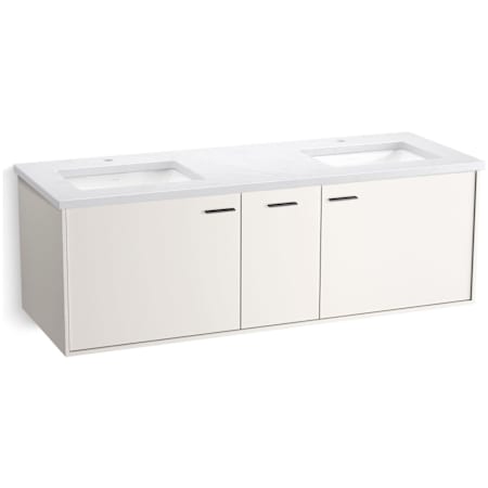 Kohler Jute 61" Wall Mounted Double Basin Vanity Set with Cabinet and Quartz Vanity Top Linen White