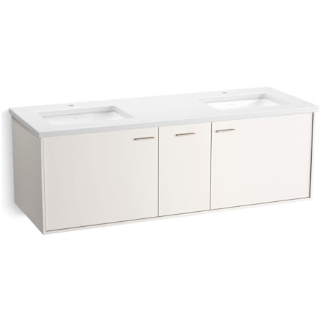 Kohler Jute 61" Wall Mounted Double Basin Vanity Set with Cabinet and Quartz Vanity Top Linen White
