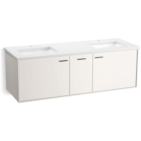 Kohler Jute 61" Wall Mounted Double Basin Vanity Set with Cabinet and Quartz Vanity Top Linen White