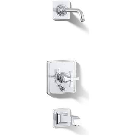 Kohler Pinstripe Tub and Shower Trim Package with Cross Handle - Less Shower Head and Rough In Polished Chrome