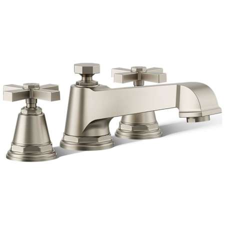 Kohler Double Handle Deck Mounted Roman Tub Filler Trim with Metal Cross Handles from the Pinstripe Pure Series Brushed Nickel