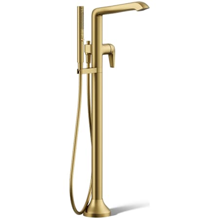 Kohler Tempered Floor Mounted Tub Filler with Built-In Diverter - Includes Hand Shower Vibrant Brushed Moderne Brass