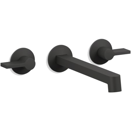Kohler Components Double Handle Wall-Mount Bathroom Sink Faucet with Row Design Spout and Lever Handles - Includes Rough-In Valve Matte Black