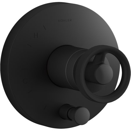 Kohler Components Single Function Pressure Balanced Valve Trim Only with Single Knob Handle and Integrated Diverter - Less Rough In Matte Black