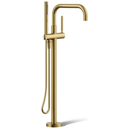 Kohler Purist Floor Mounted Tub Filler with Built-In Diverter - Includes Hand Shower Vibrant Brushed Moderne Brass
