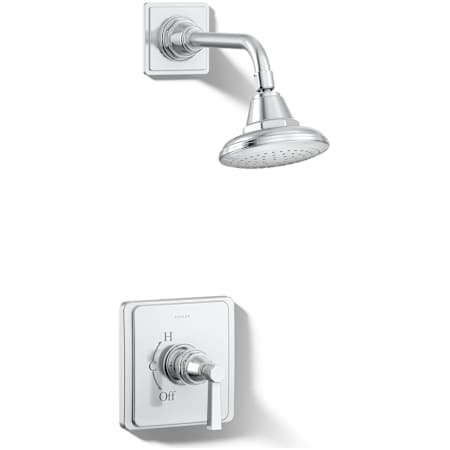 Kohler Pinstripe Single Handle Rite Temp Pressure Balanced Shower Only Trim with Single Function Shower Head Polished Chrome