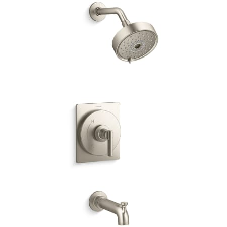 Kohler Castia by Studio McGee Tub and Shower Trim Package with Tub Spout Diverter and 2.5 GPM Single Function Shower Head with MasterClean Sprayface Vibrant Brushed Nickel