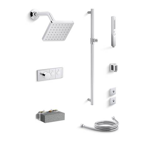 Kohler Parallel Custom Shower System Featuring Two Port Anthem Mechanical Valve with Trim, Shower Head, and Handshower Polished Chrome