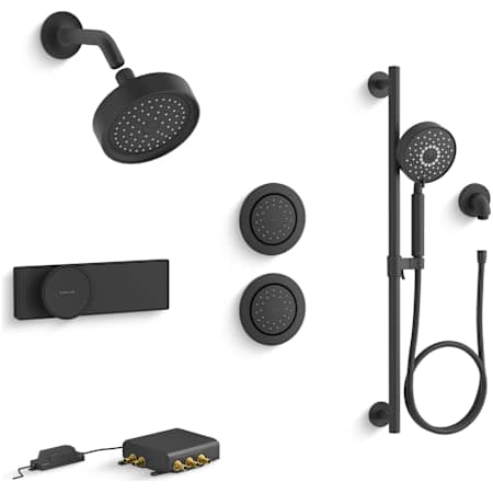 Kohler Purist Electronic, Thermostatic Shower System with Shower Head, Hand Shower, Slide Bar, Bodysprays, Shower Arm, Hose, and Valve Trim Matte Black