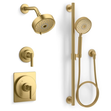 Kohler Castia Pressure Balanced Shower System with Shower Head and Handshower - Valves Included Vibrant Brushed Moderne Brass