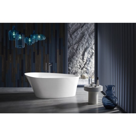 Kohler Veil 66" Freestanding Soaking Bathtub with Composed Floor Mount Tub Filler and Center Drain White with Polished Chrome